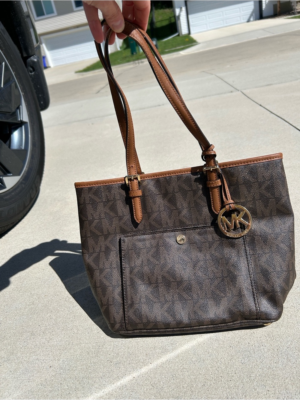 Michael Kors Brown and Tan MK Logo Tote